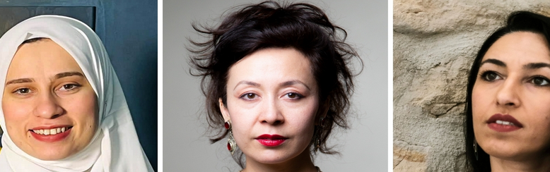 De gauche à droite : Husnia Anwari, Mahtab Ghorbani, Doha al-Kahlout
