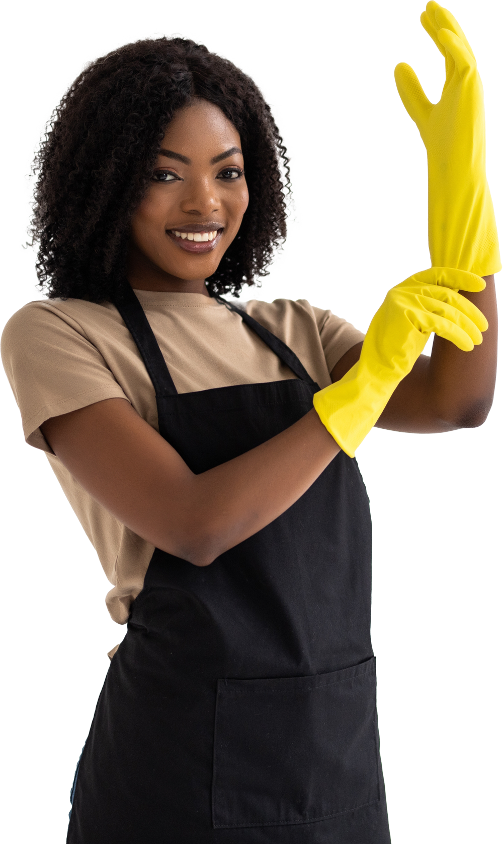 A man is holding a bucket full of cleaning supplies