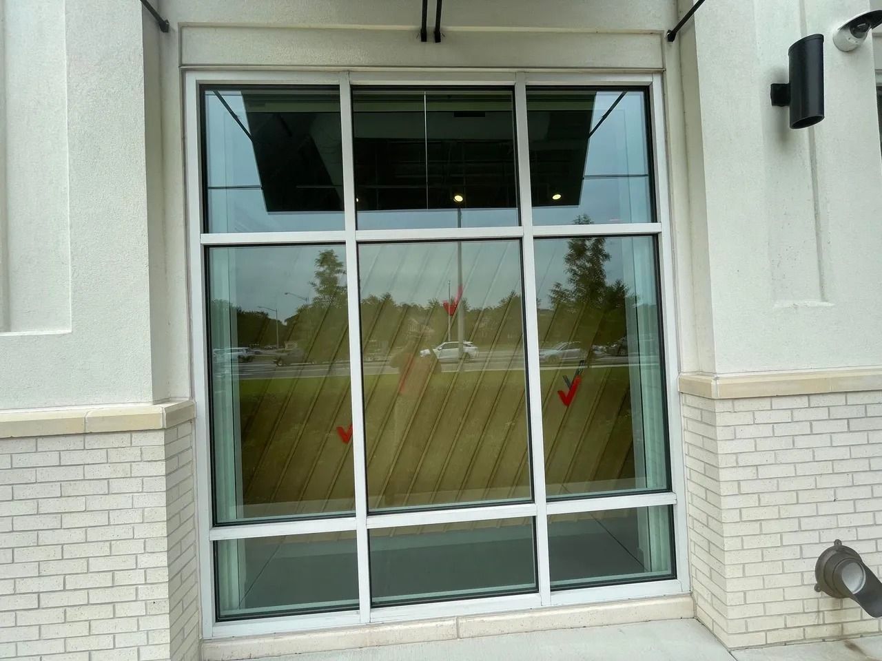 A large window on the side of a building