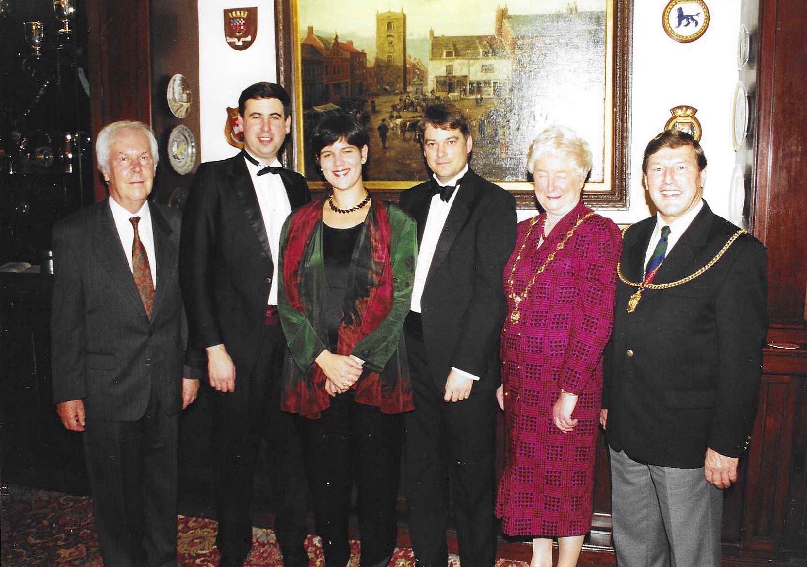 Morpeth Music Society 1995 Nettle & Markham piano duo with MMS chair Alan MacDonald