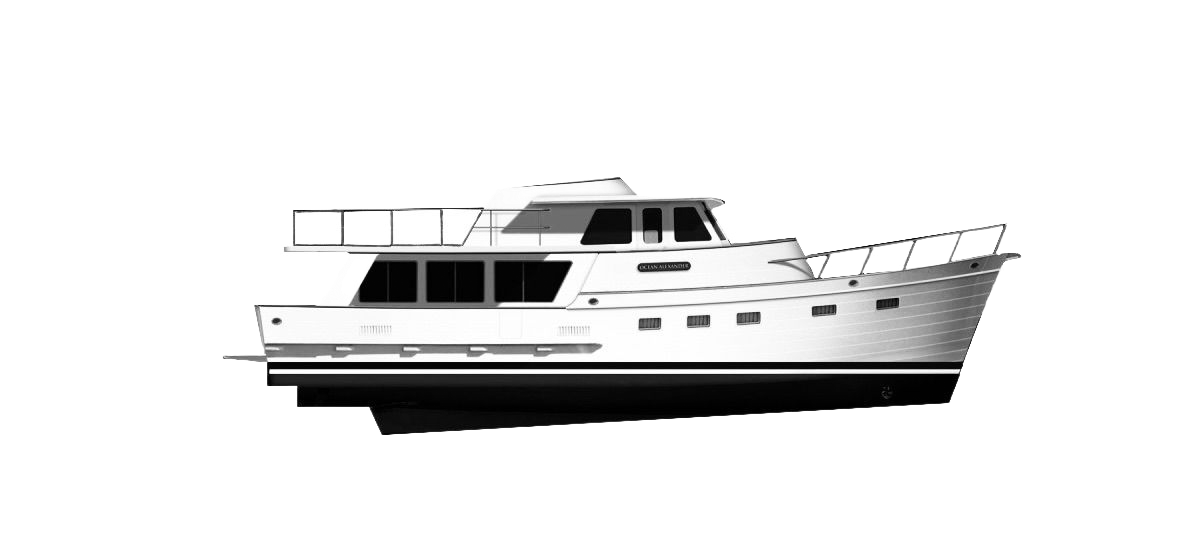 A black and white side-view illustration of a yacht floating on the water.