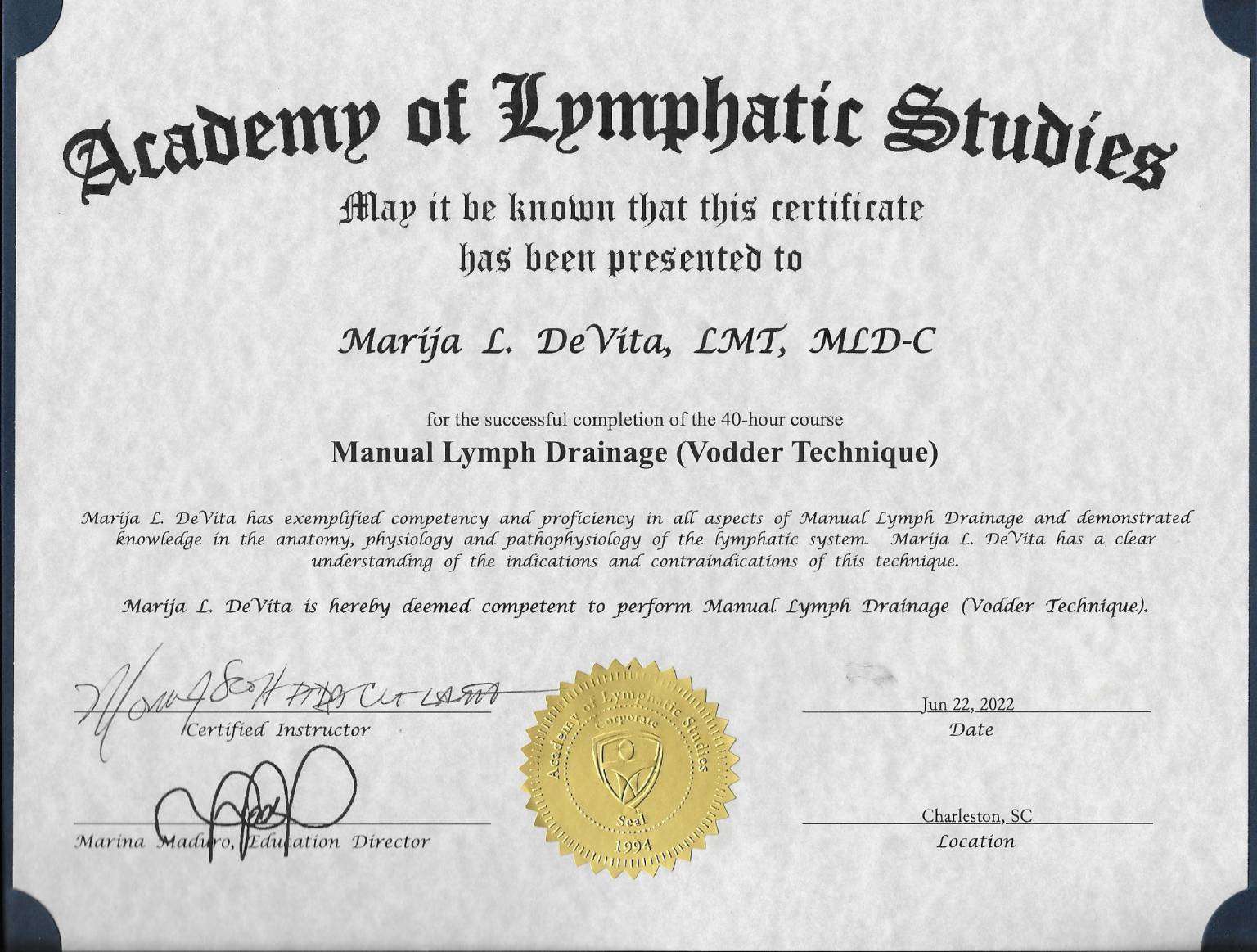 Lymphatic Training Certificate