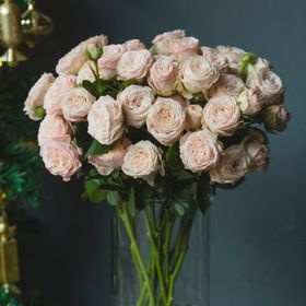 a bunch of pink roses in a clear vase