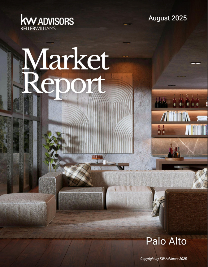 A living room with hardwood floors and sliding glass doors on the cover of a market report.
