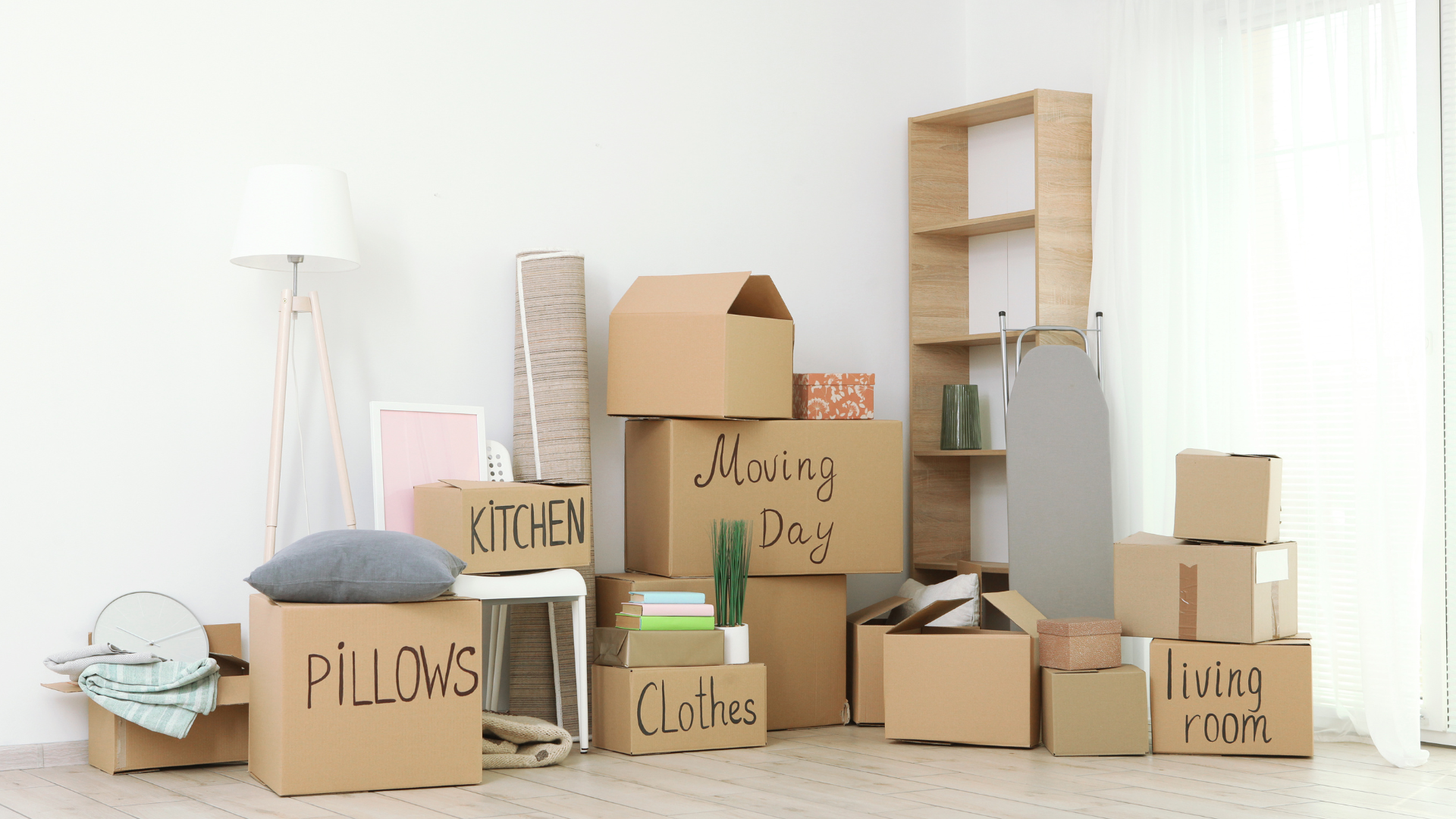 Cardboard boxes labeled