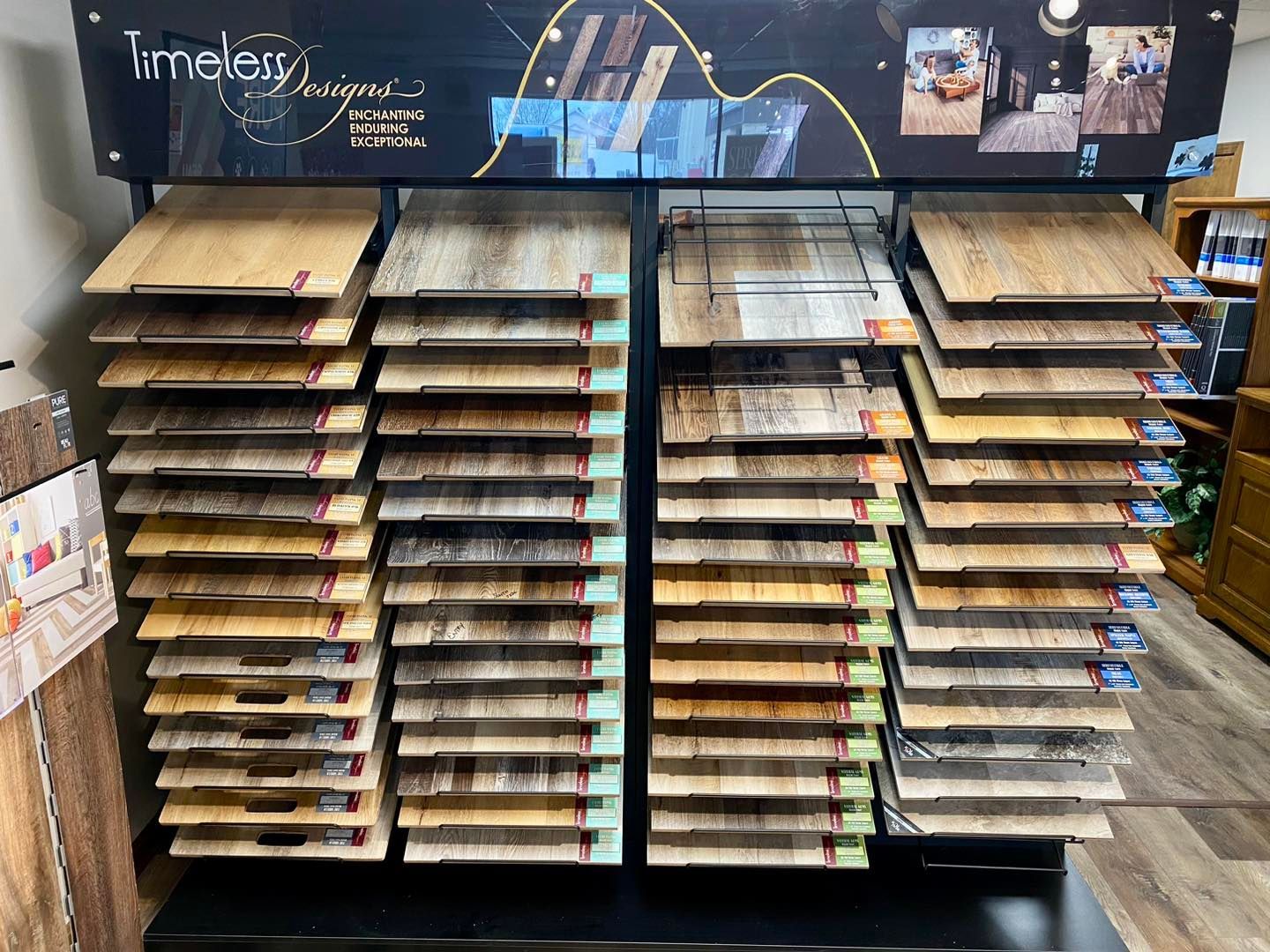 A display of wooden flooring in a store.