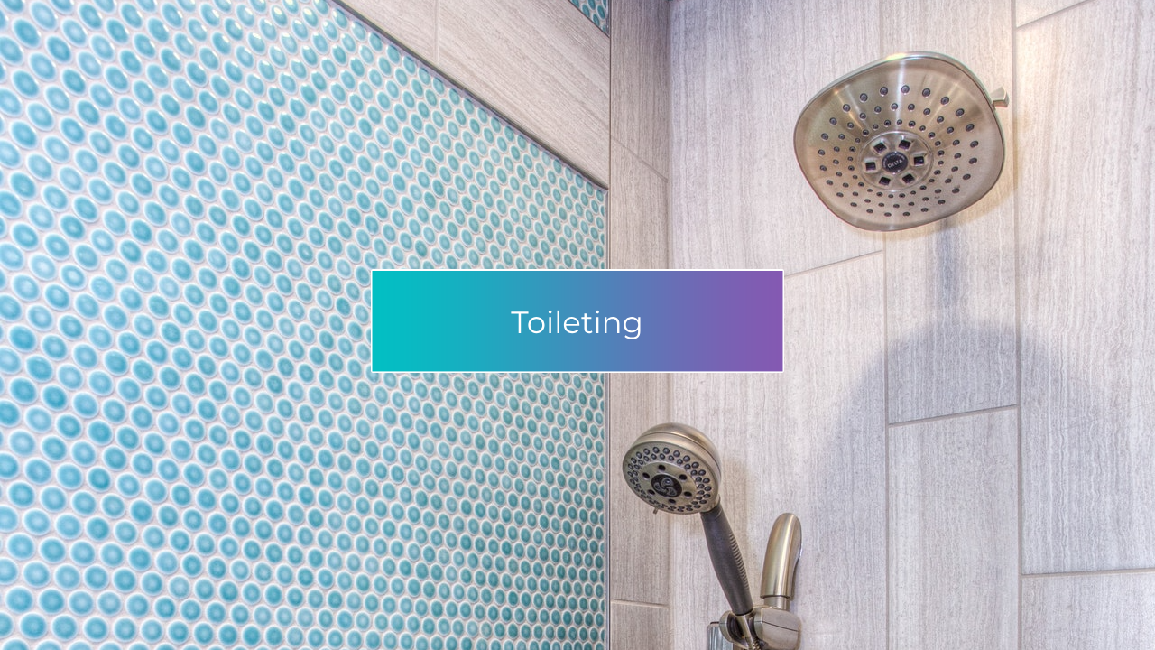 A shower with two shower heads and a blue tile wall.