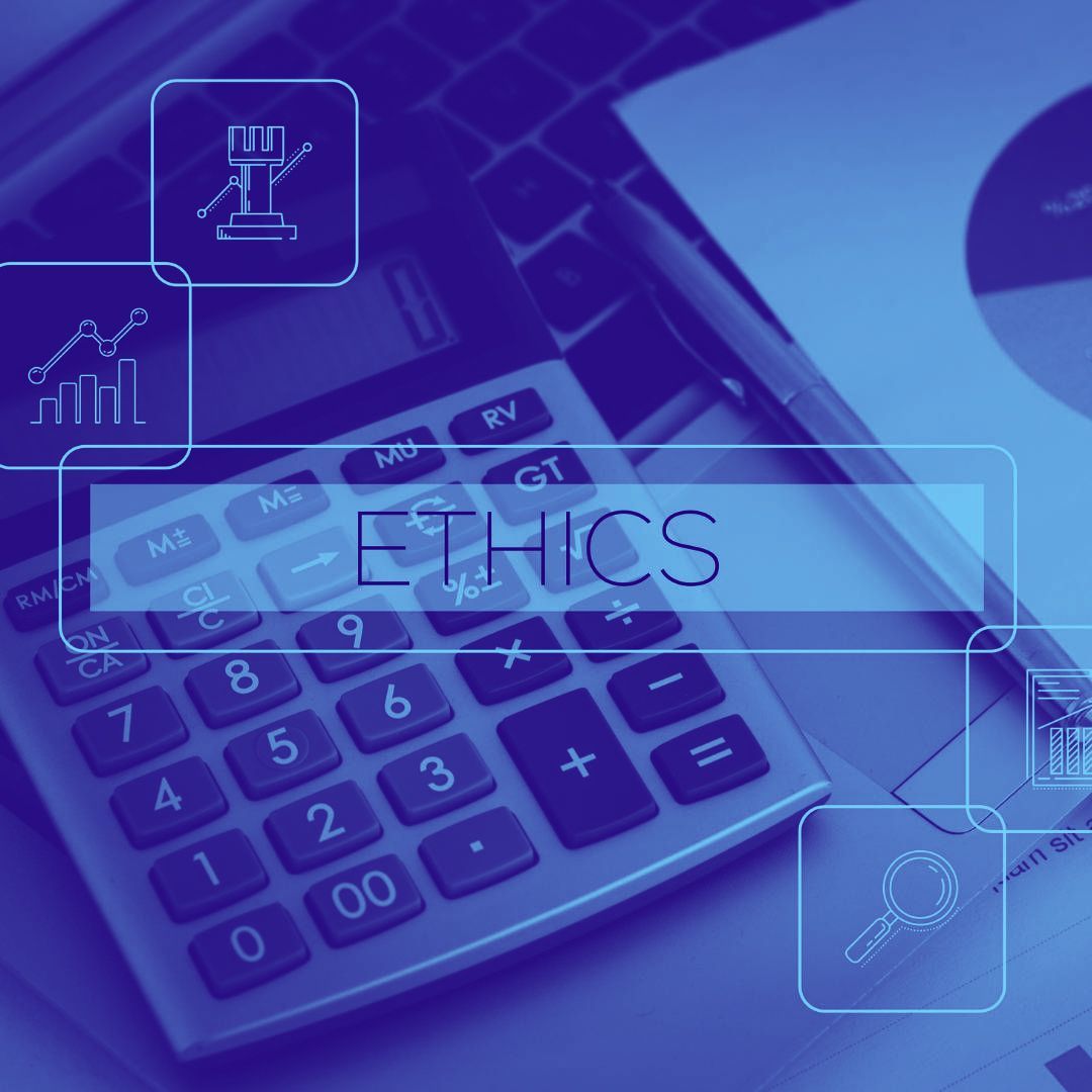 A calculator with the word ethics written on it