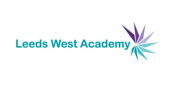 The logo for leeds west academy is blue and purple