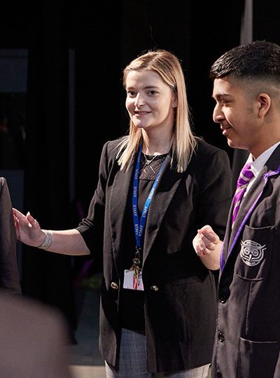 Teacher and student in drama studio
