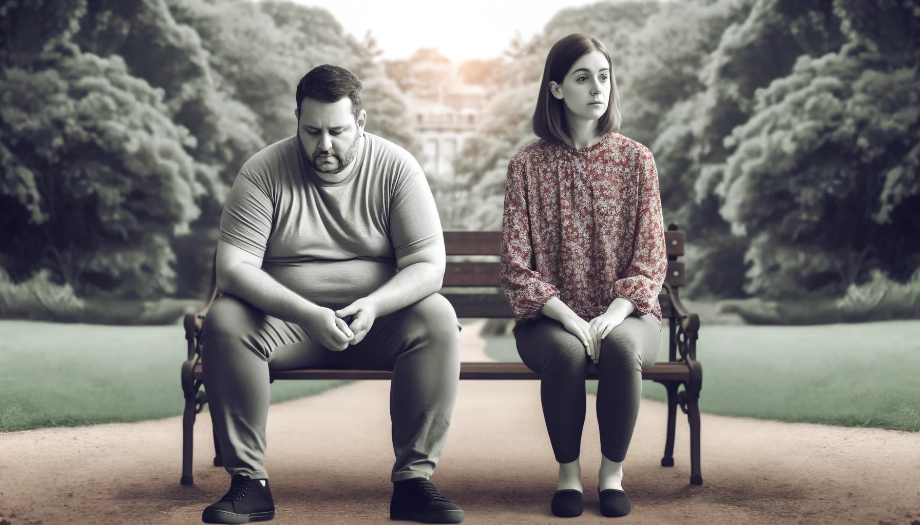 Photo of a man and woman sitting on a bench