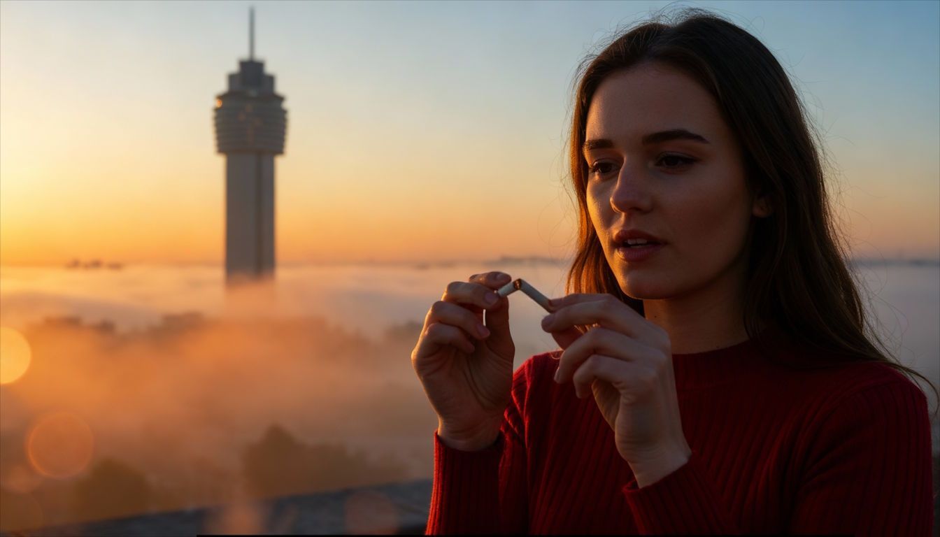 Person walking across the Detroit-Superior Bridge at sunrise, confident stride