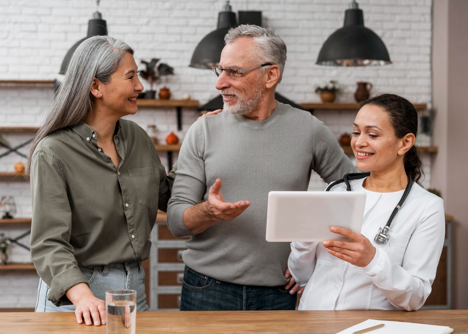A woman is writing on a clipboard with a pen.