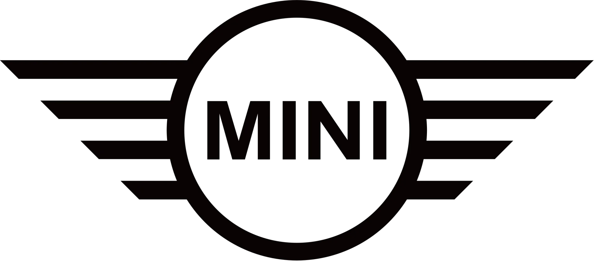 A black and white mini cooper logo with wings on a white background.