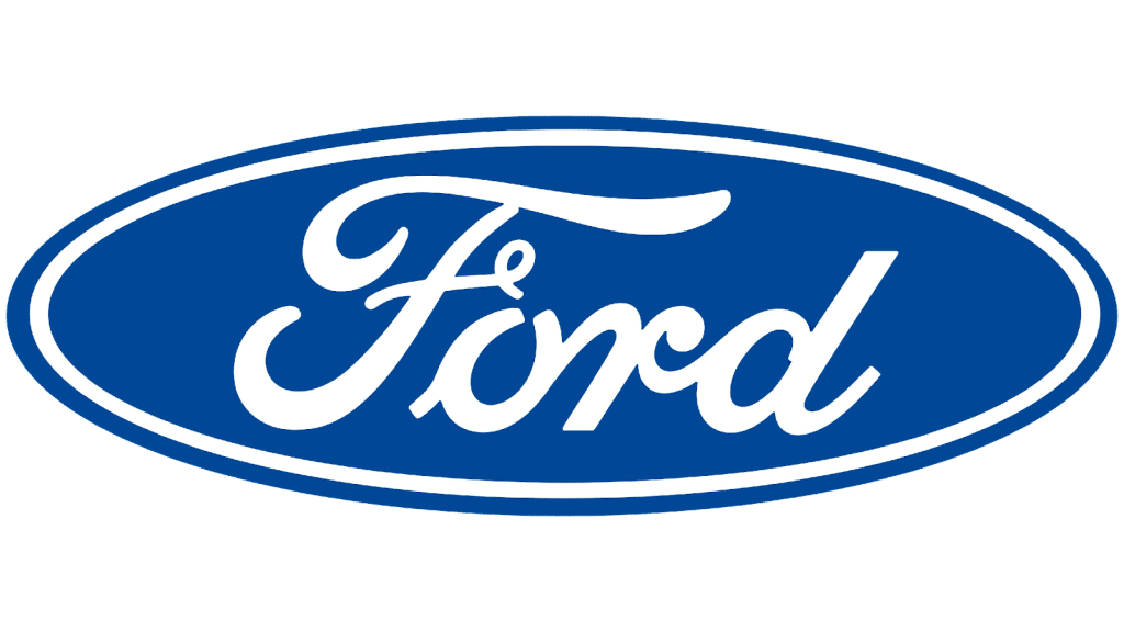A blue and white ford logo on a white background.