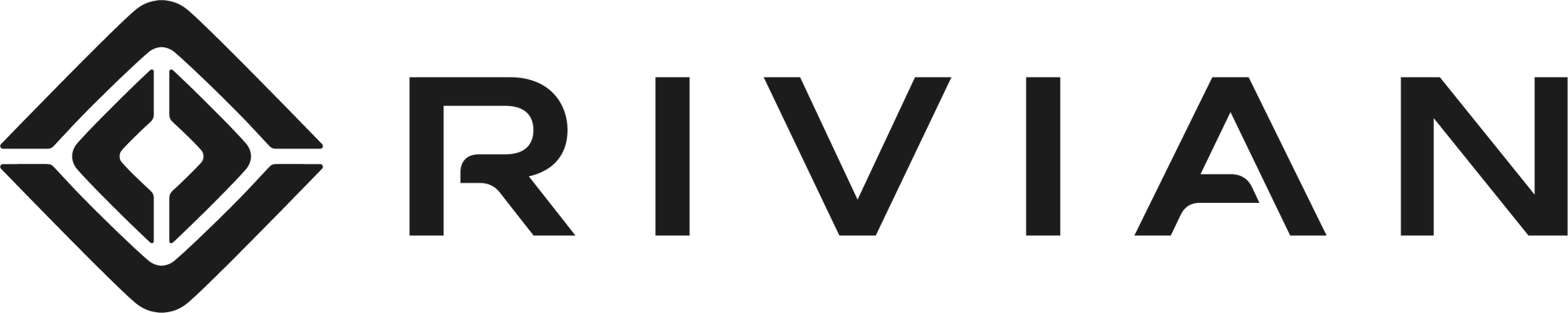 A black and white logo for rivian with a diamond in the middle.
