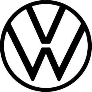 A black and white volkswagen logo in a circle on a white background.