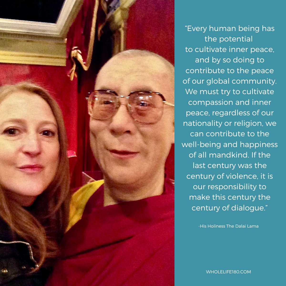 A man and a woman are posing for a picture with a quote behind them