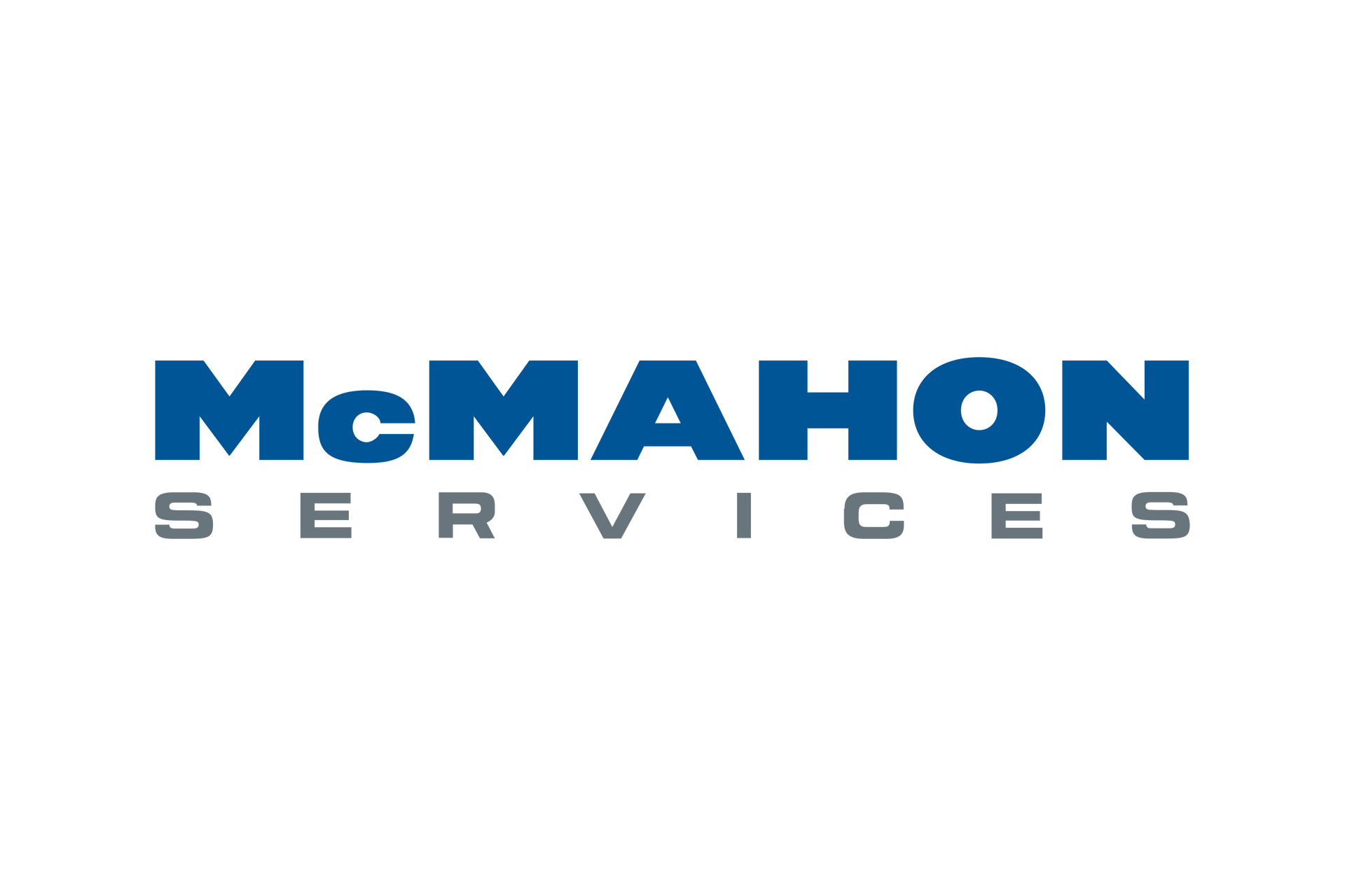 The logo for mcmahon services is blue and white on a white background.