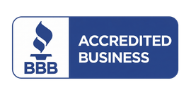 BBB logo with a blue and white flame and an A+ rating.
