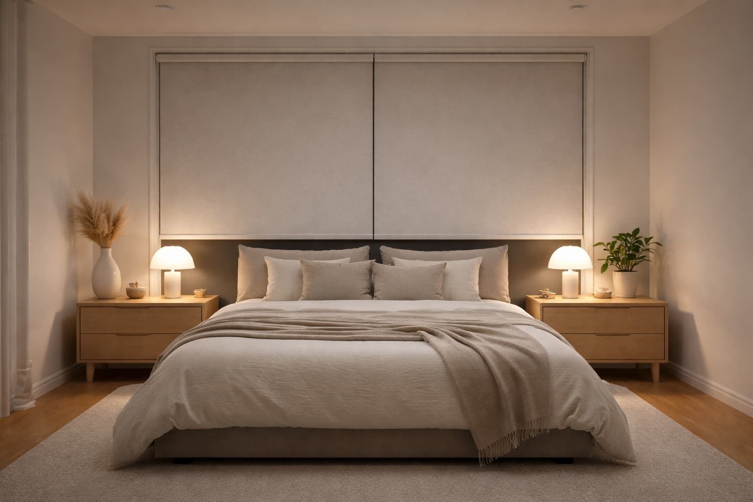 Close-up of roller blind fabric filtering sunlight