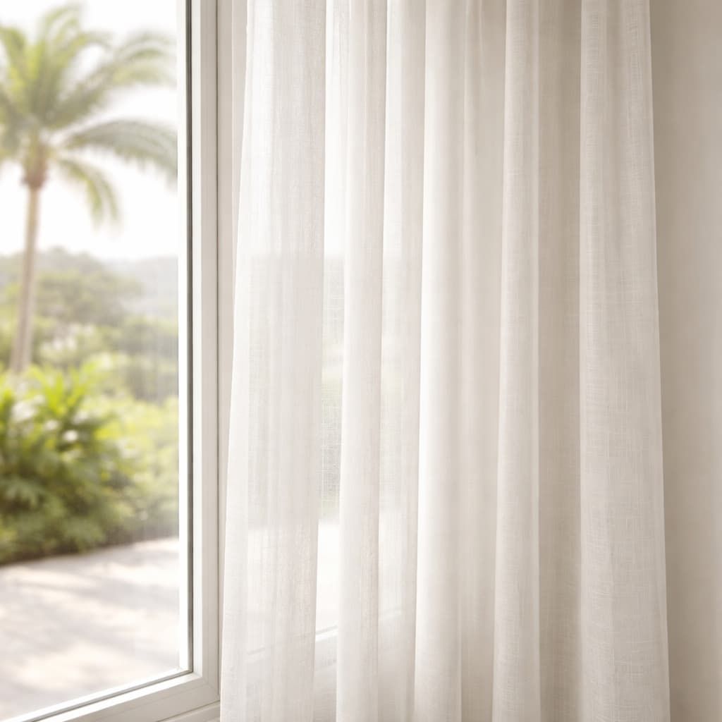 Close-up of sheer curtain fabric with soft daylight