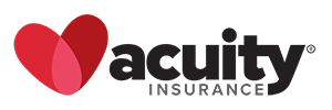 A logo for acuity insurance with a heart in the middle