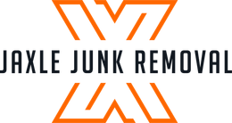 The logo for jaxle junk removal shows a truck with a dumpster attached to it.