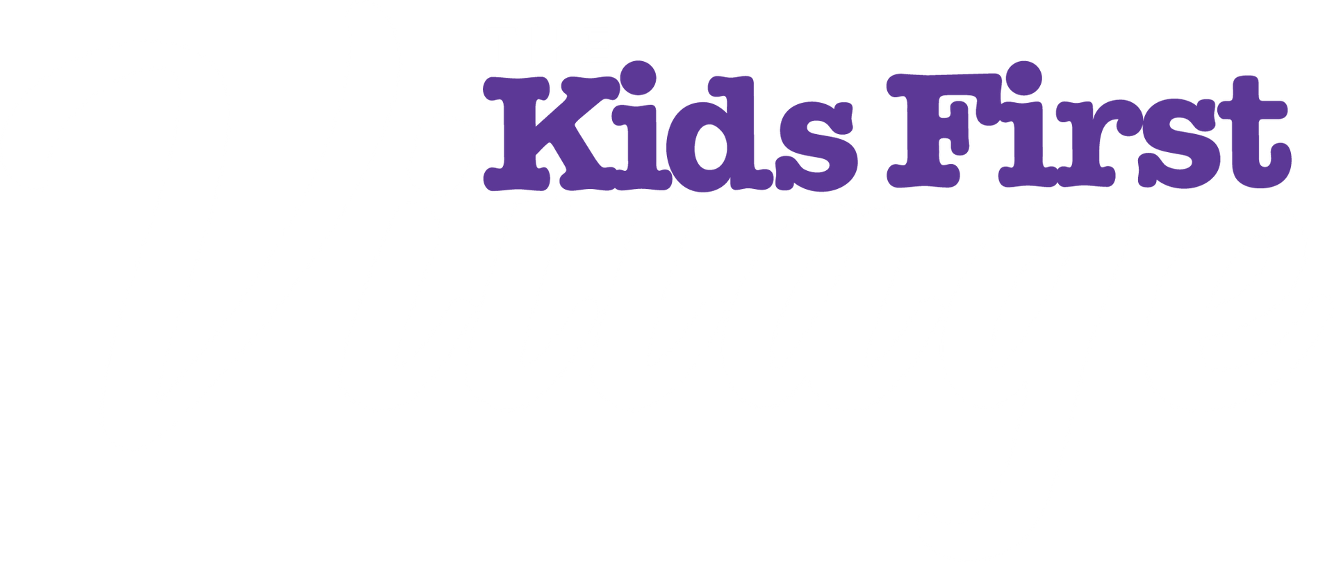 A purple logo for kids first on a white background.