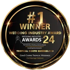 A Sticker That Says # 1 Winner Wedding Industry Award 24 — GinaS Cairns Tropical Weddings in Parramatta Park, QLD