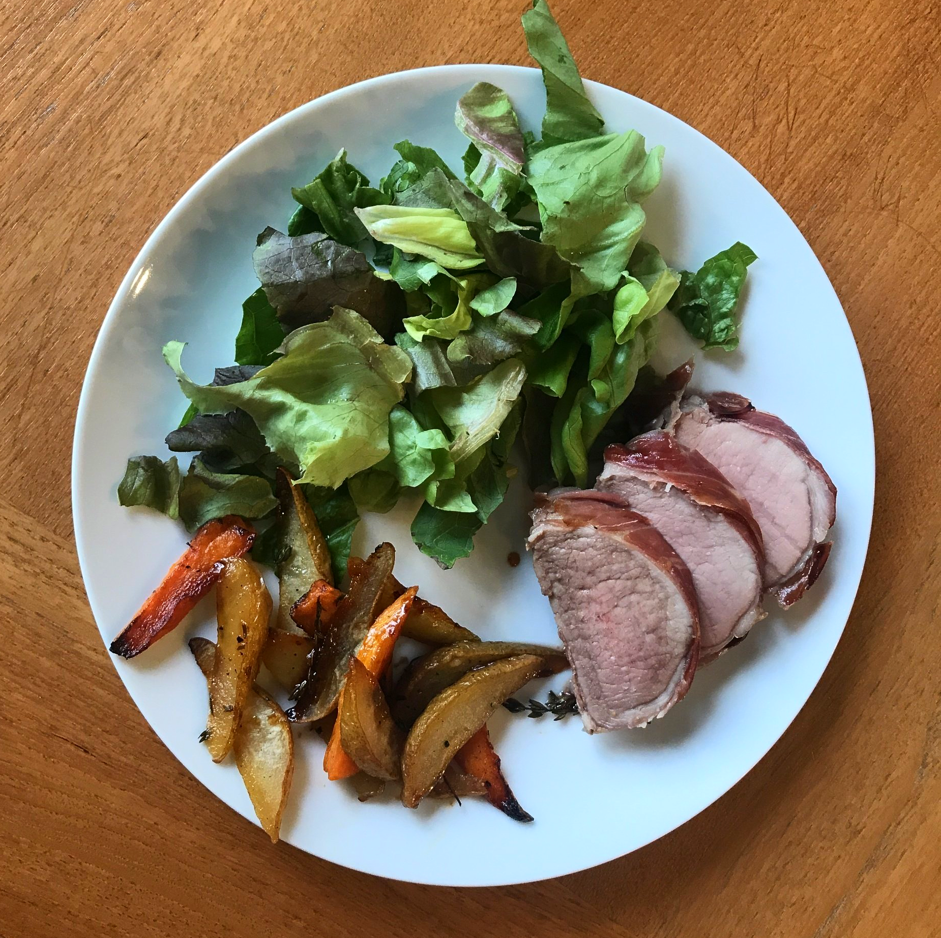 Prosciutto-Wrapped Pork With Sweet Potatoes & Pears