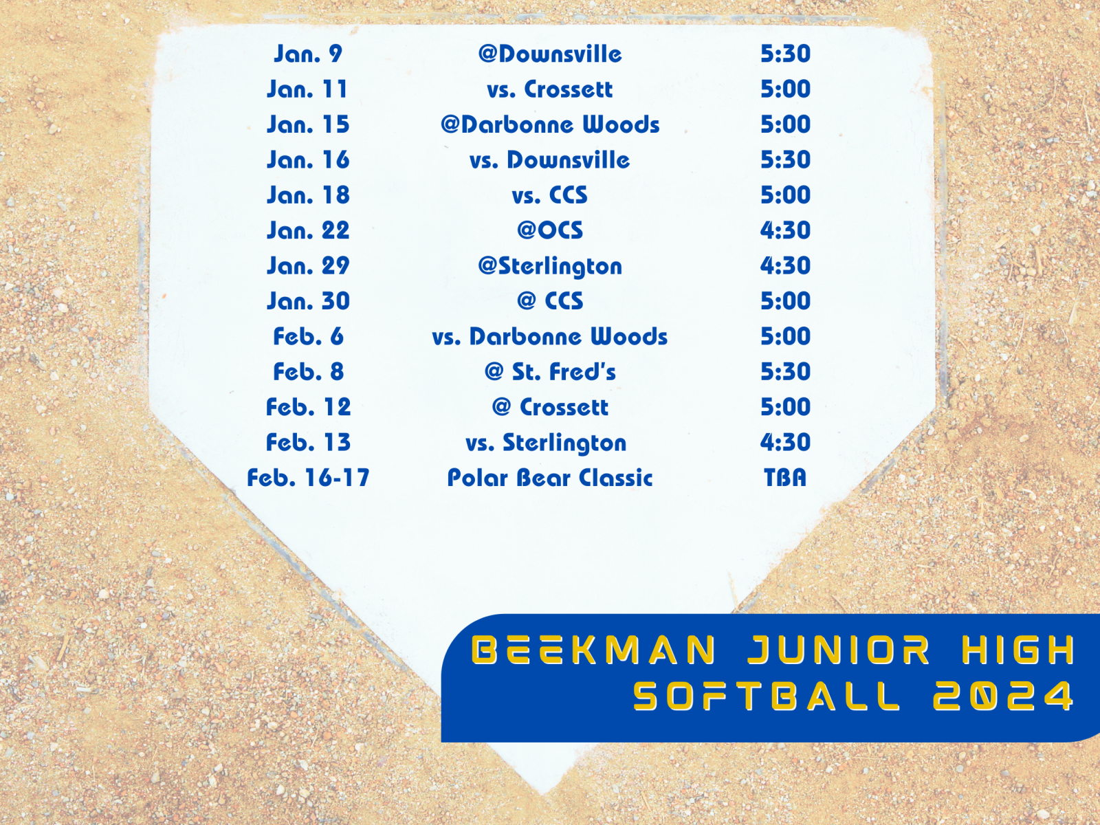 A schedule for the beekman junior high softball team