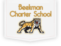 A logo for beckman charter school with a tiger on it