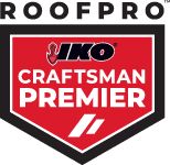 The logo for roofpro craftsman premier is red and black.