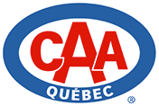 The logo for caa quebec is a blue and white oval.