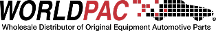 Logo of WORLD PAC, a wholesale distributor of original equipment automotive parts. It features text and a stylized car silhouette made of blocks. | Re-Born Automotive, Inc.