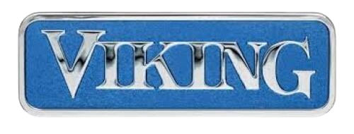 A blue and silver viking logo on a white background.