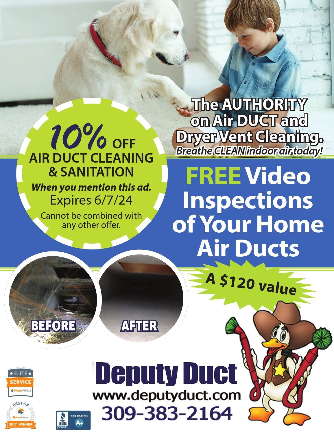 Deputy Duct air duct cleaning coupon, help with allergies, breath easy and dryer vent cleaning Germantown Hills, IL