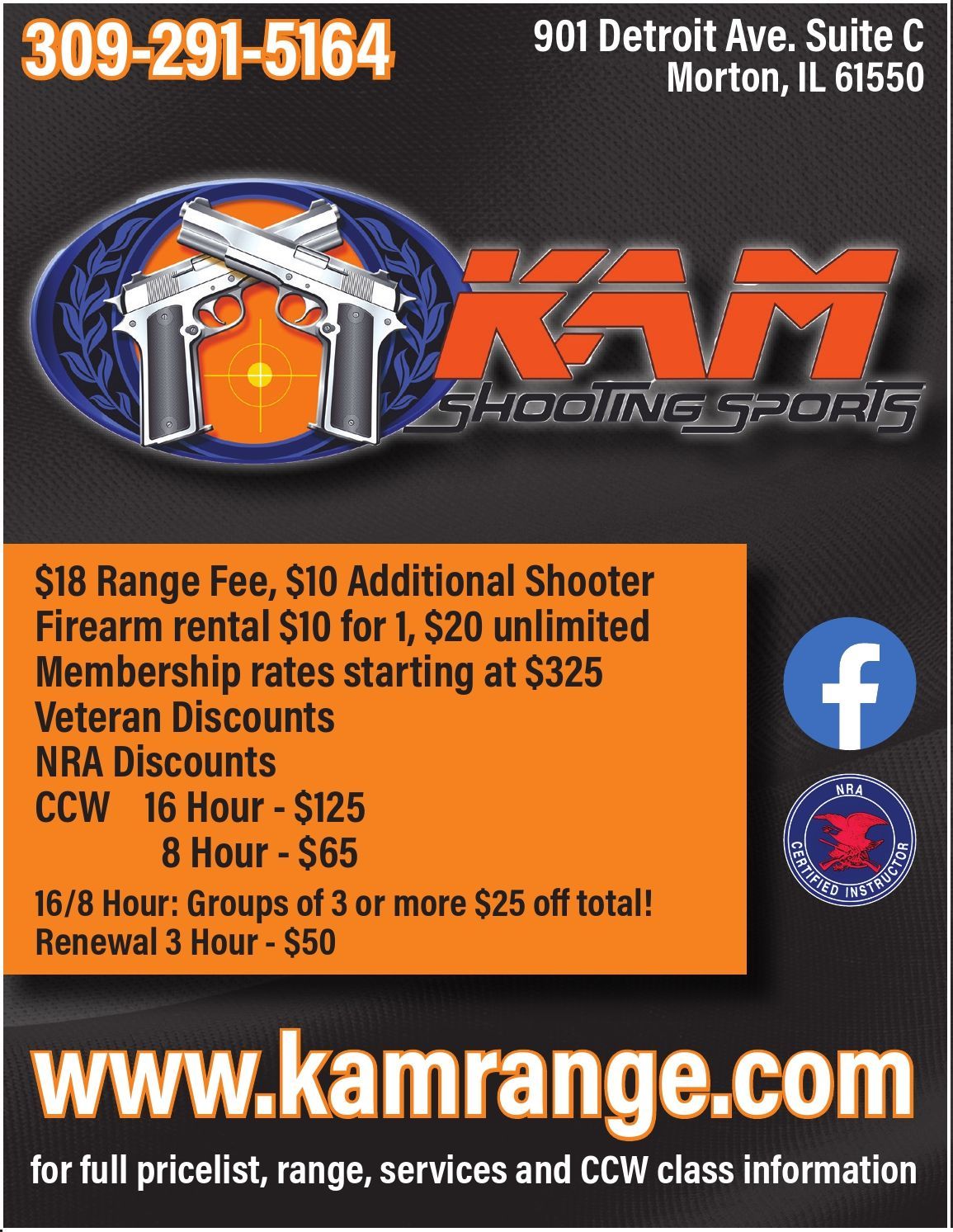 KAM Shooting Sports indoor gun firearm range Morton, IL