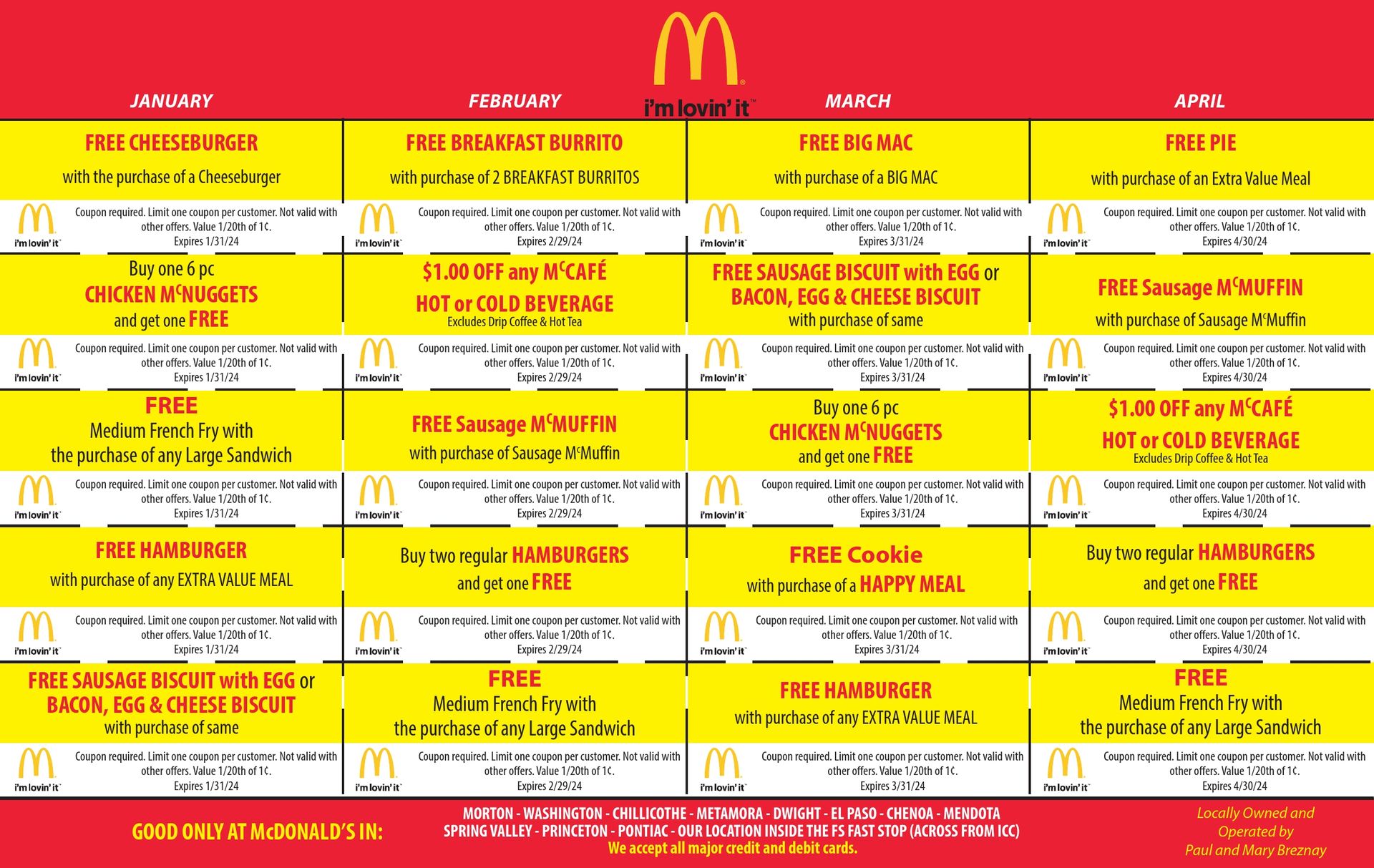 McDonald's food, breakfast, lunch and dinner coupons Morton, Washington, Metamora, IL