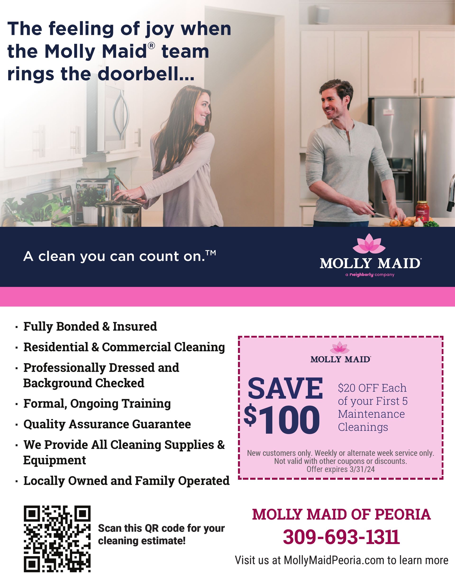 Molly Maid of Peoria house cleaning coupons Tri-County area Peoria, IL