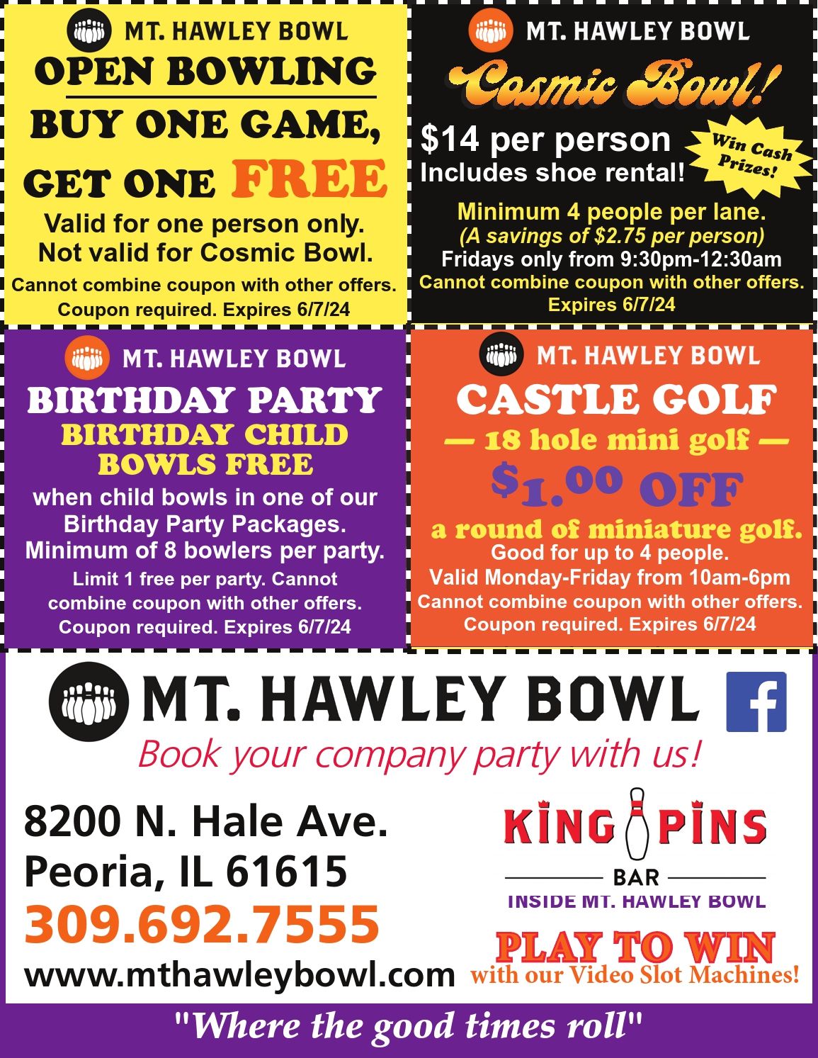 Mt Hawley Bowl open bowl, cosmic bowling, castle golf coupons Peoria, IL
