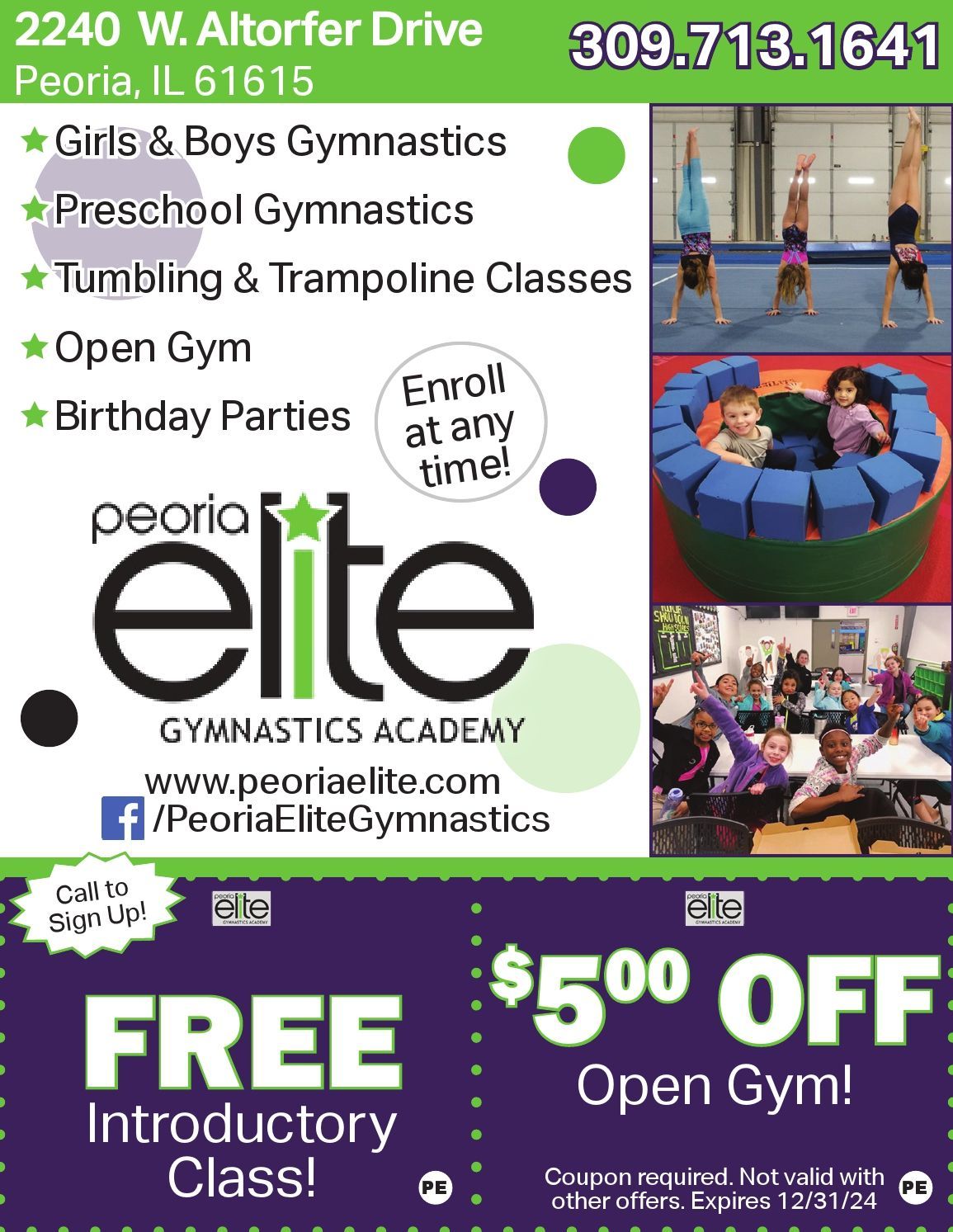 Peoria Elite Gymnastics Academy coupon $5 off Peoria, IL