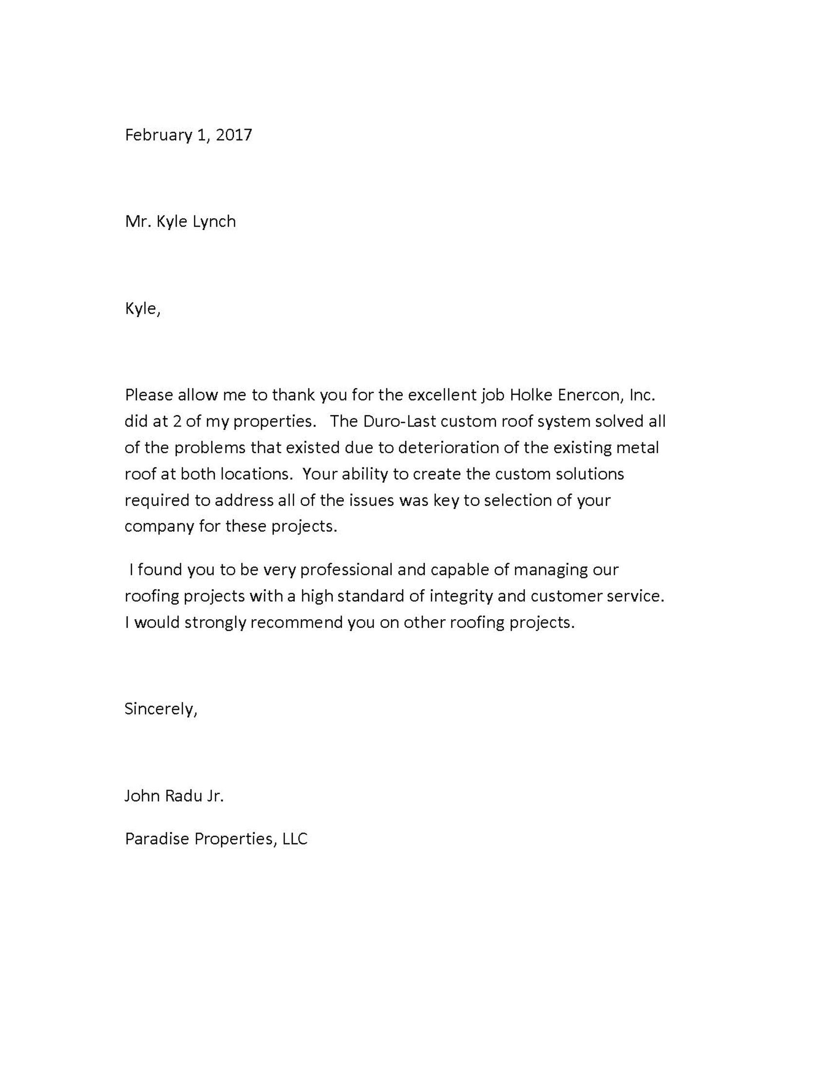 Paradise Properties LLC Testimonial — Youngstown, OH — Holko Enercon Roofing Solutions