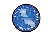 The logo for the california dui lawyers association is a blue circle with a map of california in the center.