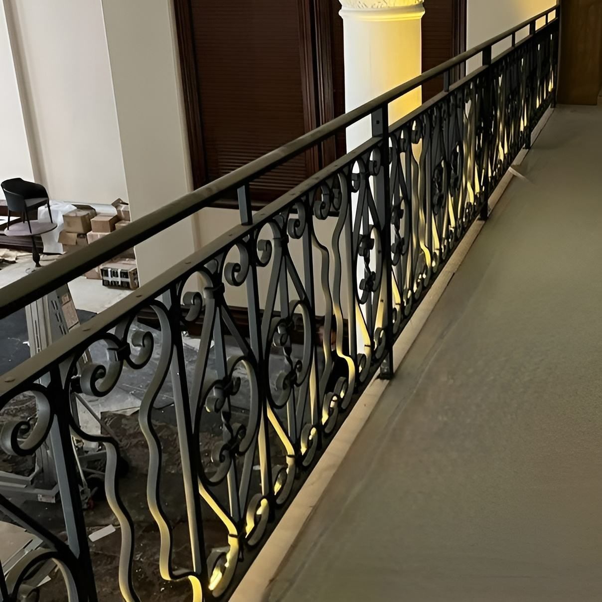 A Long Hallway With a Wrought Iron Railing — Accurate Fitout Solutions In Wetherill Park, NSW