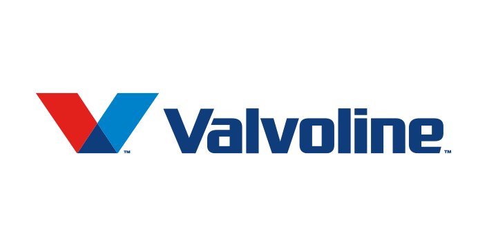 Un logotipo azul y rojo de Valvoline sobre un fondo blanco.