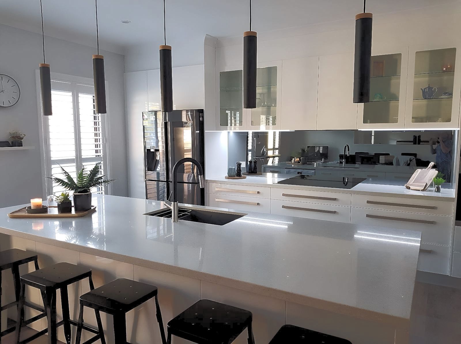 Kitchen with black hanging lights — The Right Kitchen Company In Berkeley, NSW