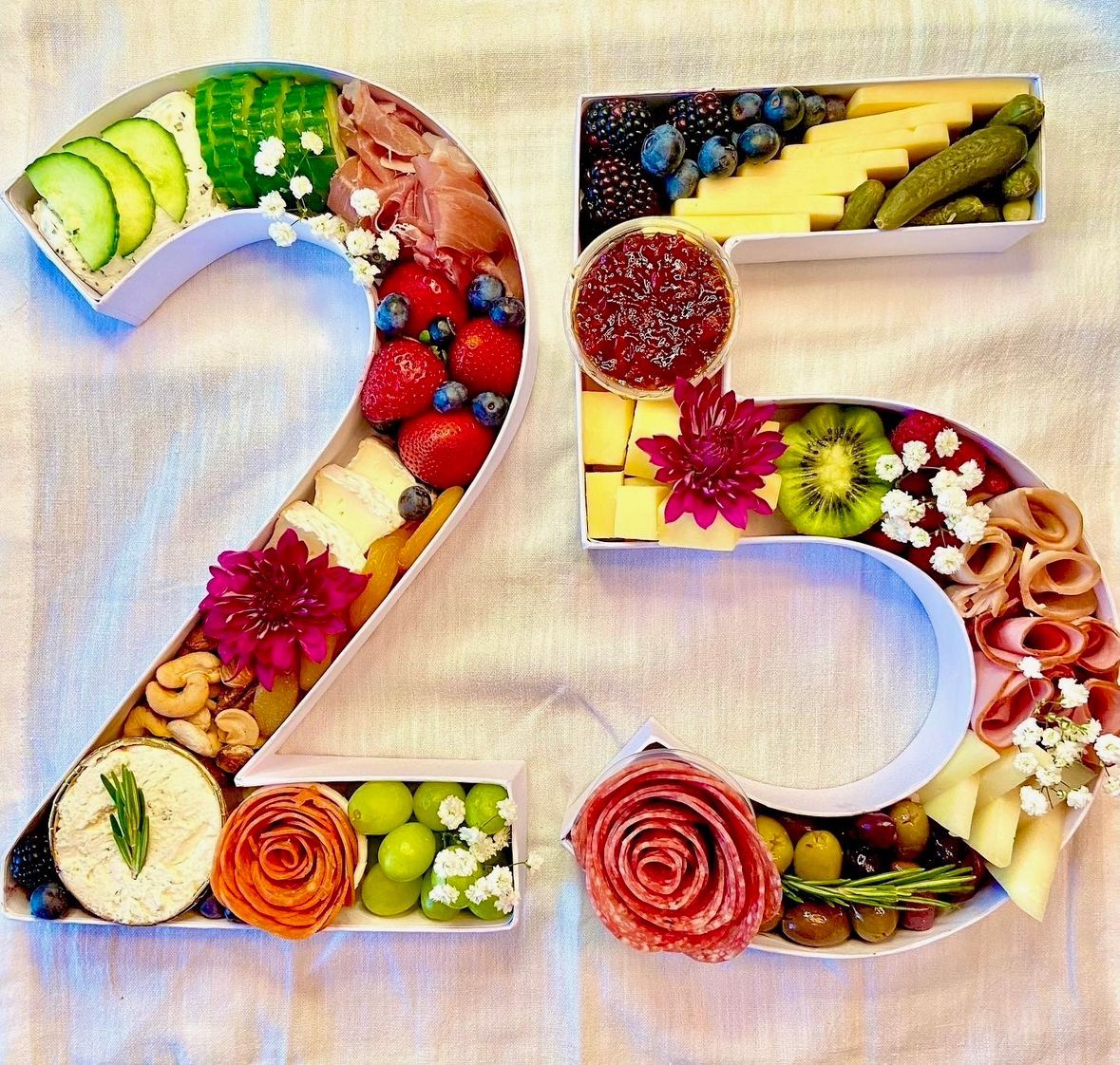 The number 25 is made up of fruits and vegetables