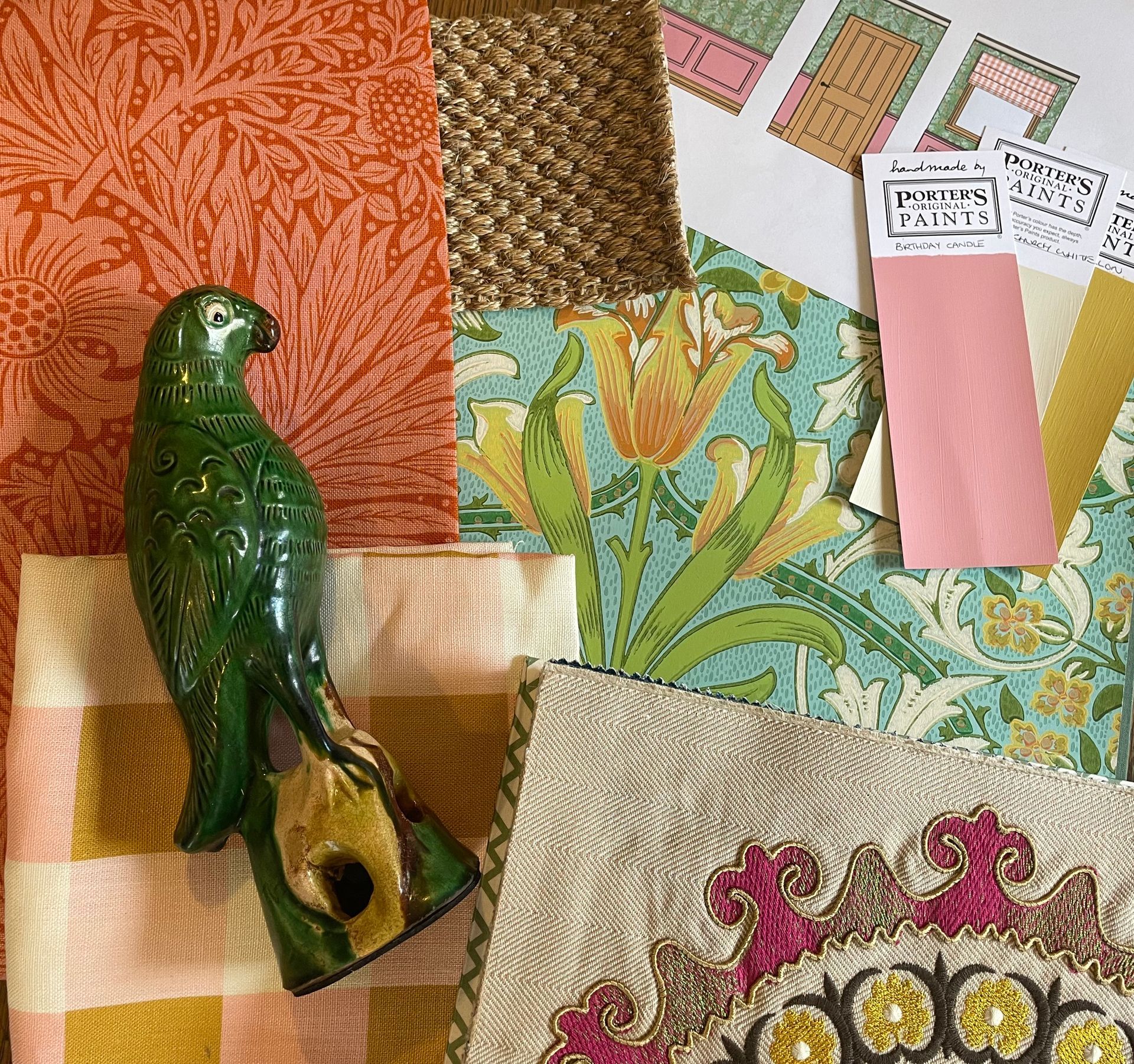 A dog is sitting on a couch in a living room.